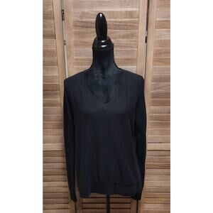 Lucky Brand Women's Solid Black V-Neck Long-Sleeve Sweater Size Small S Top